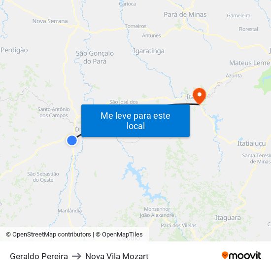 Geraldo Pereira to Nova Vila Mozart map