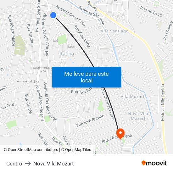 Centro to Nova Vila Mozart map