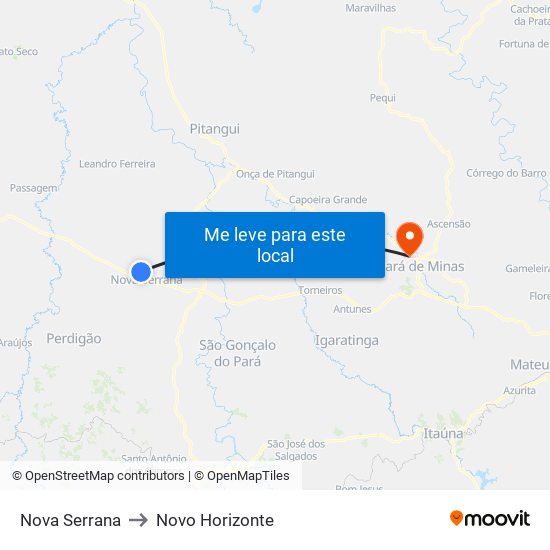 Nova Serrana to Novo Horizonte map