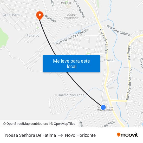 Nossa Senhora De Fátima to Novo Horizonte map