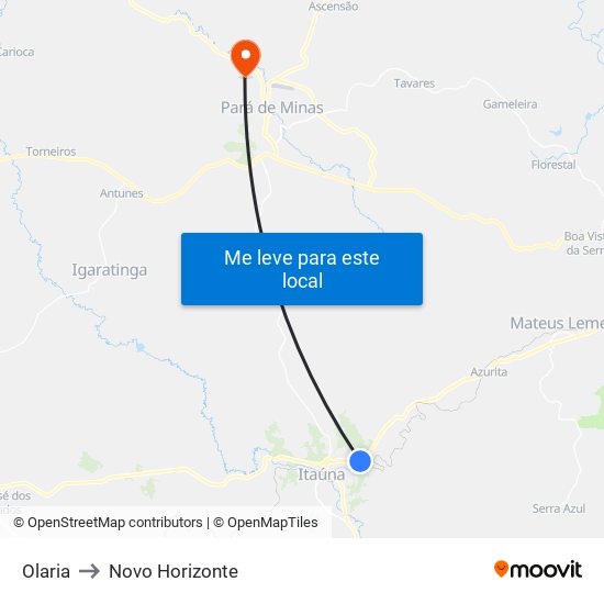 Olaria to Novo Horizonte map