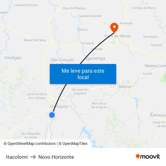 Itacolomi to Novo Horizonte map