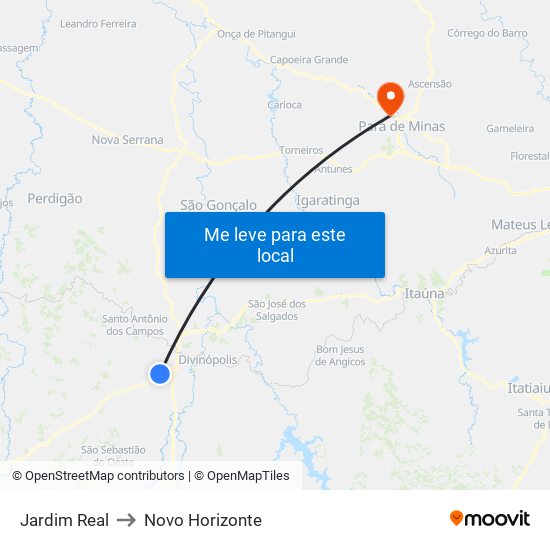 Jardim Real to Novo Horizonte map