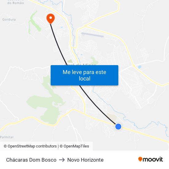 Chácaras Dom Bosco to Novo Horizonte map