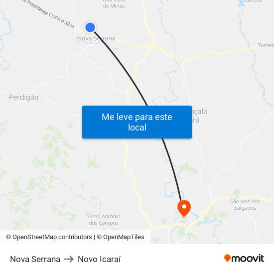 Nova Serrana to Novo Icaraí map