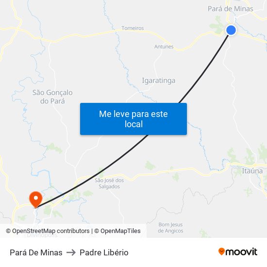 Pará De Minas to Padre Libério map