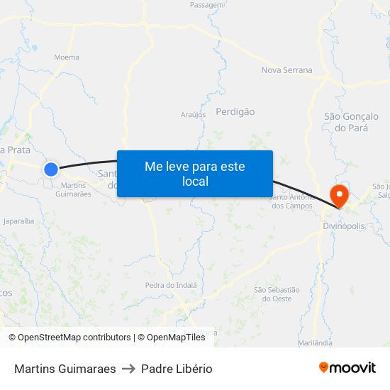 Martins Guimaraes to Padre Libério map