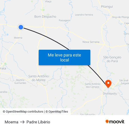 Moema to Padre Libério map