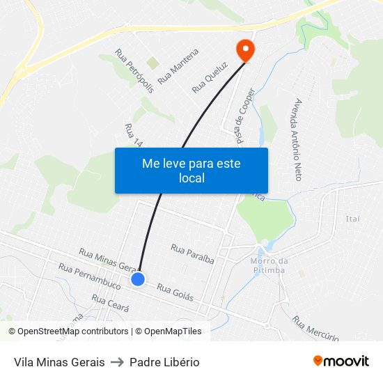 Vila Minas Gerais to Padre Libério map