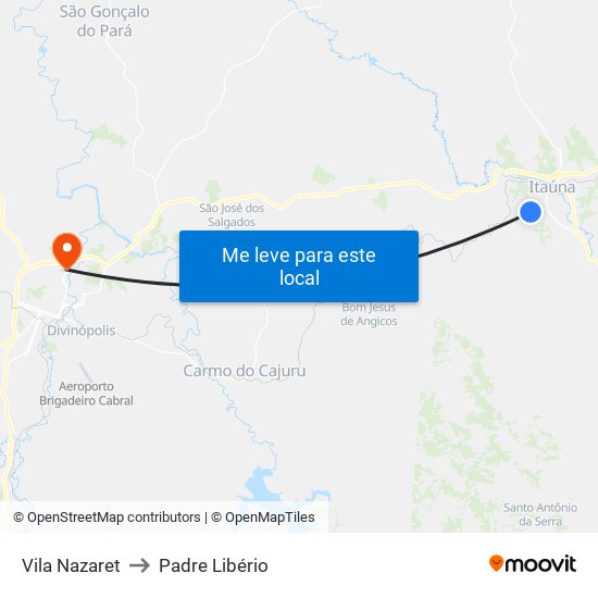 Vila Nazaret to Padre Libério map