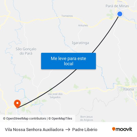 Vila Nossa Senhora Auxiliadora to Padre Libério map