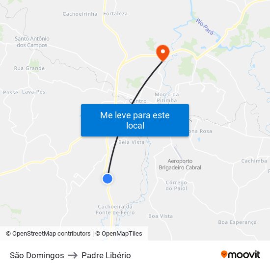 São Domingos to Padre Libério map