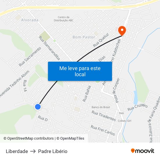 Liberdade to Padre Libério map