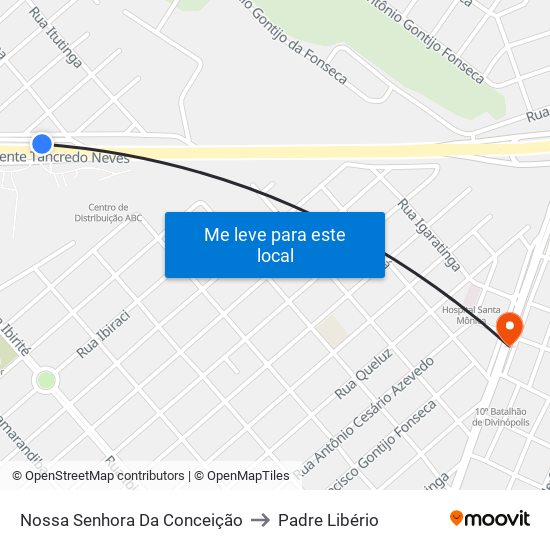 Nossa Senhora Da Conceição to Padre Libério map