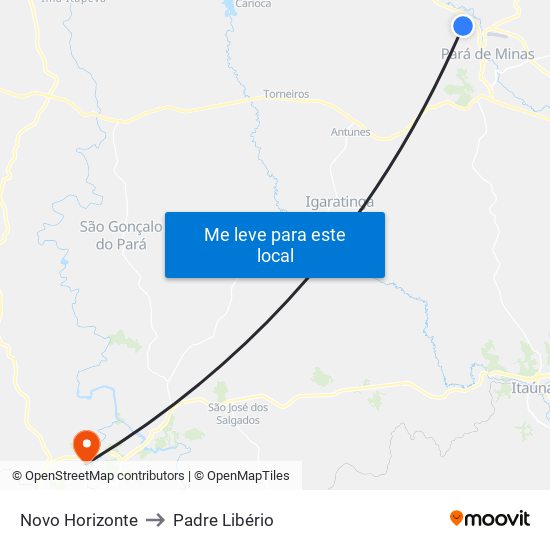 Novo Horizonte to Padre Libério map