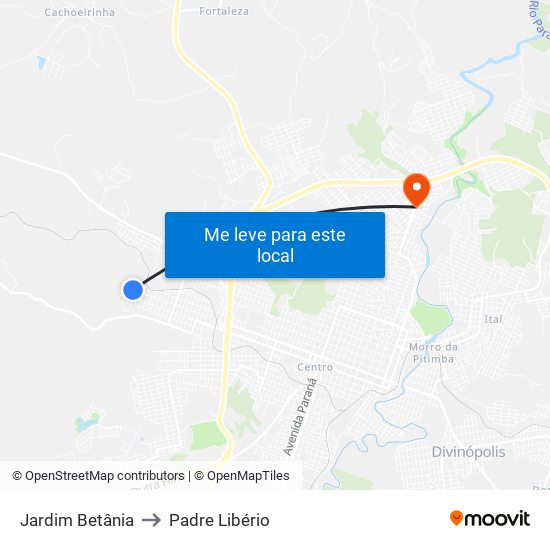 Jardim Betânia to Padre Libério map