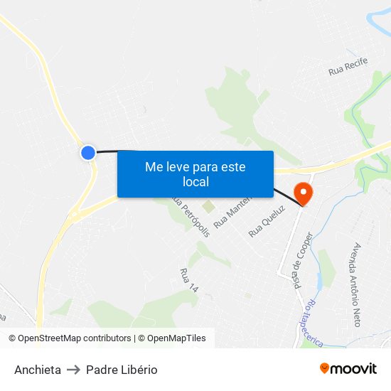 Anchieta to Padre Libério map