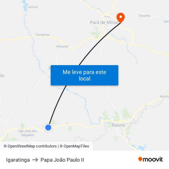 Igaratinga to Papa João Paulo II map