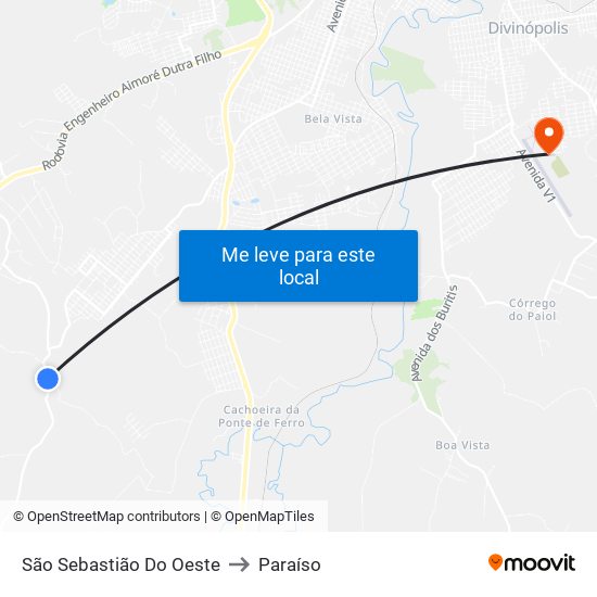 São Sebastião Do Oeste to Paraíso map