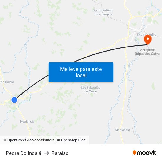 Pedra Do Indaiá to Paraíso map