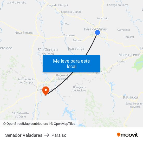 Senador Valadares to Paraíso map