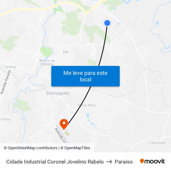 Cidade Industrial Coronel Jovelino Rabelo to Paraíso map