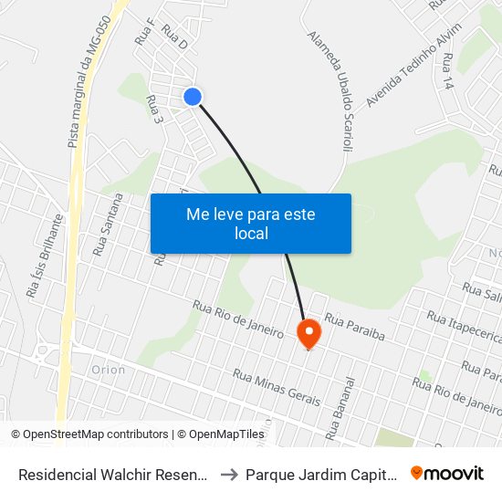 Residencial Walchir Resende Costa to Parque Jardim Capitão Silva map