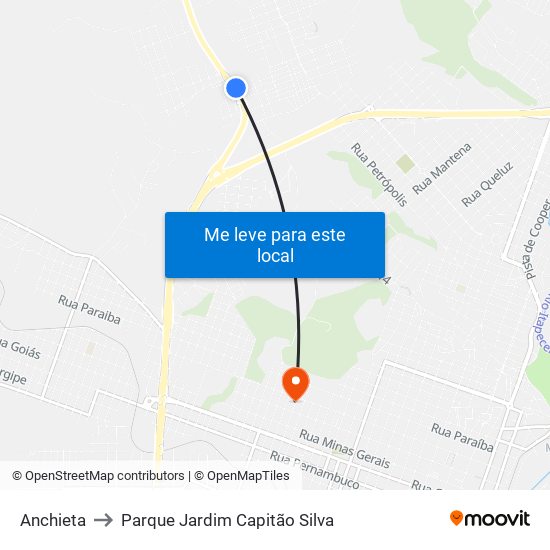 Anchieta to Parque Jardim Capitão Silva map