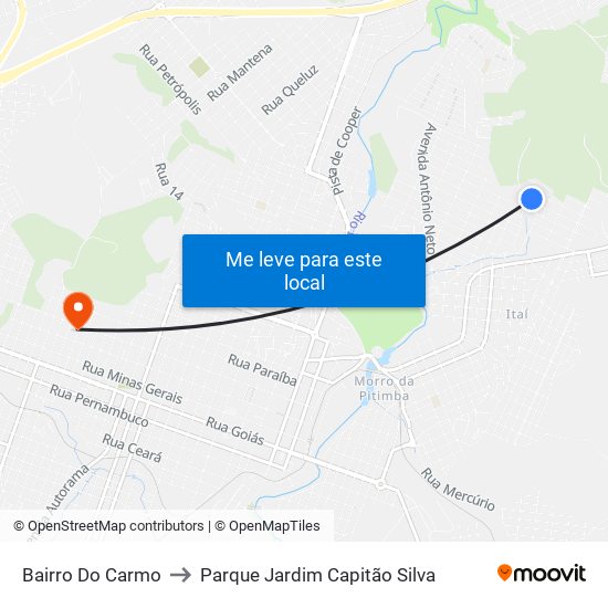 Bairro Do Carmo to Parque Jardim Capitão Silva map