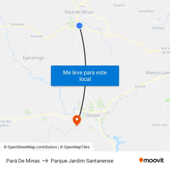 Pará De Minas to Parque Jardim Santanense map