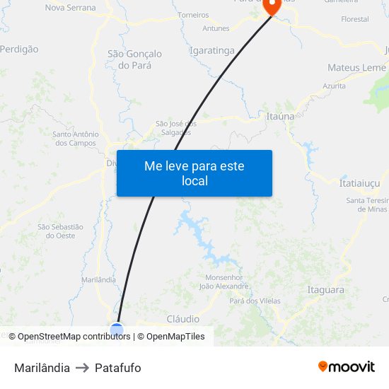 Marilândia to Patafufo map