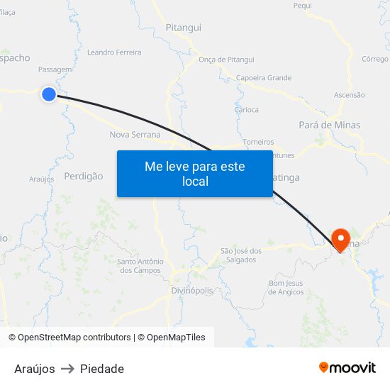 Araújos to Piedade map