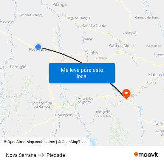 Nova Serrana to Piedade map