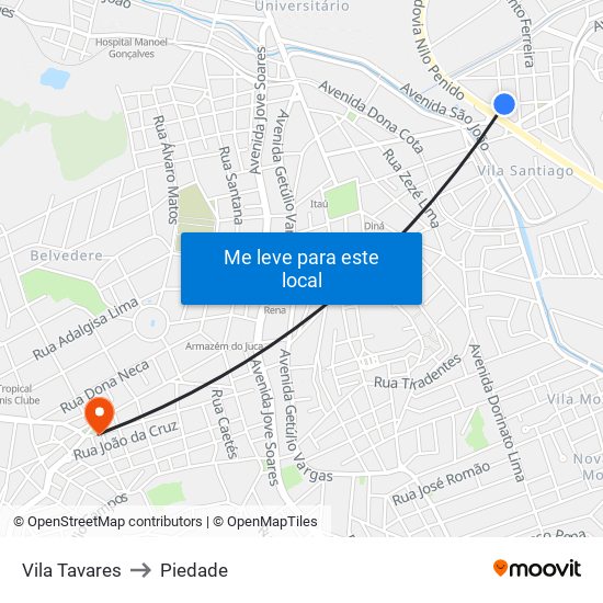 Vila Tavares to Piedade map