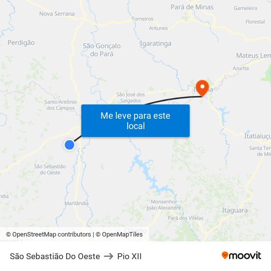 São Sebastião Do Oeste to Pio XII map