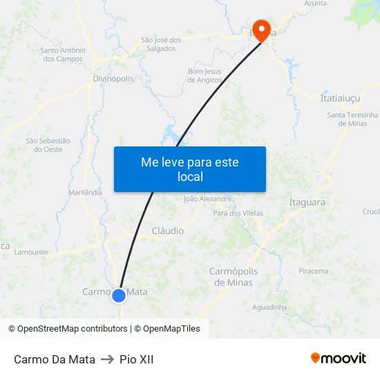 Carmo Da Mata to Pio XII map