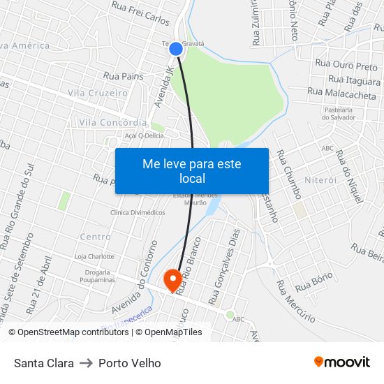 Santa Clara to Porto Velho map