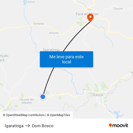 Igaratinga to Dom Bosco map