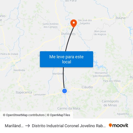 Marilândia to Distrito Industrial Coronel Jovelino Rabelo map