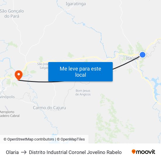 Olaria to Distrito Industrial Coronel Jovelino Rabelo map