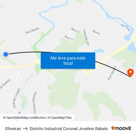 Oliveiras to Distrito Industrial Coronel Jovelino Rabelo map