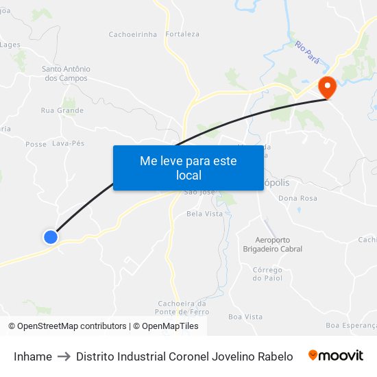 Inhame to Distrito Industrial Coronel Jovelino Rabelo map