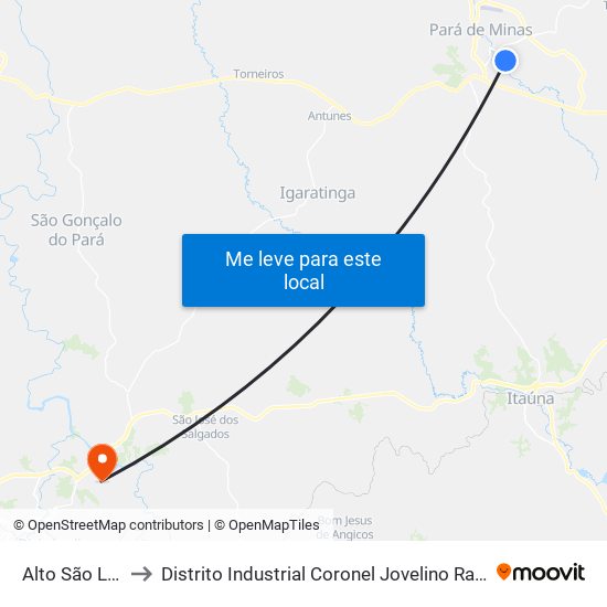 Alto São Luiz to Distrito Industrial Coronel Jovelino Rabelo map
