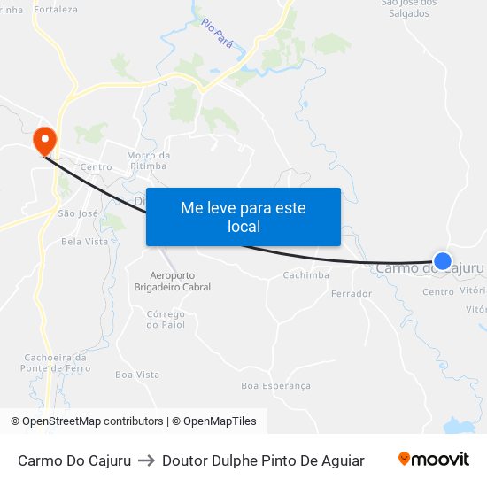 Carmo Do Cajuru to Doutor Dulphe Pinto De Aguiar map