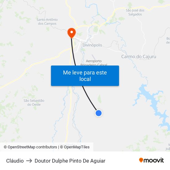 Cláudio to Doutor Dulphe Pinto De Aguiar map