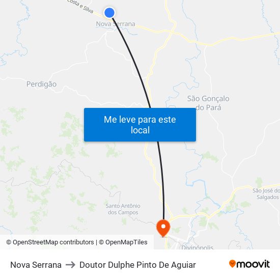 Nova Serrana to Doutor Dulphe Pinto De Aguiar map