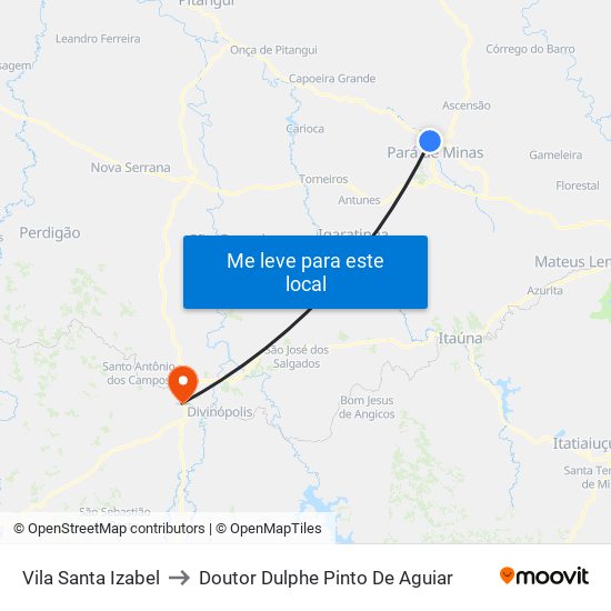 Vila Santa Izabel to Doutor Dulphe Pinto De Aguiar map