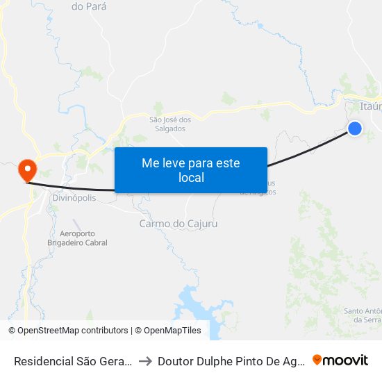 Residencial São Geraldo to Doutor Dulphe Pinto De Aguiar map