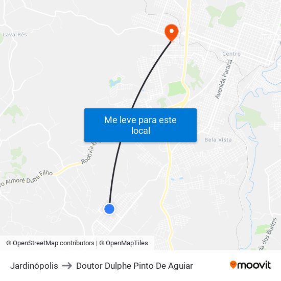 Jardinópolis to Doutor Dulphe Pinto De Aguiar map