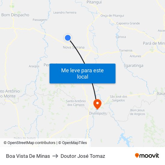 Boa Vista De Minas to Doutor José Tomaz map